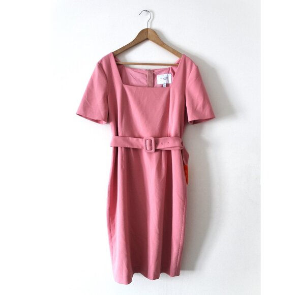 LK BENNETT Leonora Pink Shift Dress / Size 12 / Pink Crepe Belted Work - Picture 5 of 8